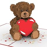 papercrush® Pop-Up Karte „Teddy mit Herz“ - Süße 3D Geburtstagskarte für Kinder, Frau oder Freundin - Liebeskarte mit Teddybär zum Hochzeitstag oder Geburtstag, Ich Liebe Dich Karte für S