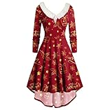GFGHH Weihnachten Kleid Damen Sexy V-Ausschnitt Damen Party Elegant Weihnachtsmann Kostüm Samt Kleid Miss Schulterfreies Kleid Santa Claus Kostüm Langarm Weihnachtskleider Weihnachtsfrau Kleid Tunik