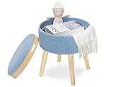 Fußhocker mit Stauraum und Tablett Beistelltisch Rund Puff Ottoman Sitzhocker mit Deckel Fußbank Aufbewahrungsbox Stuhl aus Massivholz und Leinen für Flur Schminktisch Schlafzimmer Wohnzimmer B