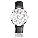 Quarz-Armbanduhr, abstrakte Blume, Unisex, leicht ablesbar, mit großen Zahlen, PU-Leder-Armband, Armbanduhr, 38