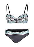 Dokotoo Damen Bandeau Bikini Mit Bügel Push Up Blumen Raffung Bikini Set Streifen Grün L(EU44-46)