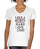 Comedy Shirts - Like a Horst Make Halli Galli - Damen V-Neck T-Shirt - Weiss/Schwarz-Rot Gr. XL