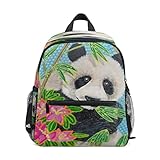 Kleinkind-Rucksack, Panda aus Bambus mit Blumen, Kinder-Büchertaschen für Mädchen, Schulanfang, Mini-Reiserucksack