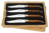 Laguiole en Aubrac - 4er Set Laguiole Steakmesser aus Frankreich - Griff Teakholz Maserknolle - Stahl g
