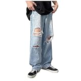 KIMODO Jeanshose Wide Leg Pants Herrenmode Jeans Hosen Denim Stretch Casual Lose Relaxed Baggy mit Weitem Bein Straight Vintage Streetwear Plus Size (C-Blau, 3XL)