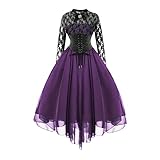 KIMODO Cocktailkleid AAbendkleider Rockabilly Damen Vintage Kleid Taillenbetontes Kleider Langarm Lange Maxikleider Elegant Strandkleid Partykleider (A-Lila, S)