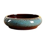 Cabilock Blumentopf Keramik Bonsaischale Runde Blumenschale Hydroponische Terrassenteich Pflanzer Topf für Lilien Seerose Lysimachia Außen Blumen Pflanzen Garten Balkon Zufällige Farb