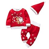 Deloito Kleinkind Baby Kleidung Jungen Mädchen T-Shirts Tops Weihnachten Langarm Bluse Hose Weihnachtsmann Deer Pyjamas Nachtwäsche Outfits Home-Service (Rot,70/3-6 M)