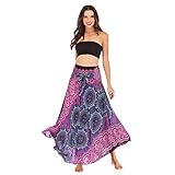 Rikay Damen Boho-Stil Gypsy langer Rock mit elastischer Taille Blumenmuster Vintage lang Maxirock 4 Farben Gr. Einheitsgröße, G-hot Pink