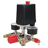 Druckschalter Manifold Regler für Luftkompressor, metrisch 90-120PSI verstellbares Doppelauslassrohr Regelventil, Dual horizontale Schalter Gauges normal g