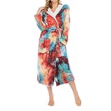 Surwin Bademantel Damen Korallenvlies Lange Morgenmantel mit Kapuze Langarm Gradient Farbe Nachtwäsche mit Tasche Herbst Winter Warmer Pyjama V-Ausschnitt Kimono Saunamantel Robe Loungew