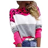 Mingyun Pullover Damen Rollkragen Strickpullover Colorblock Gestreifter Leopard Drucken Pulli Winter Langarm Warm Strickoberteile Grobstrick Casual Jumper Pullover Elegant Lose Lang