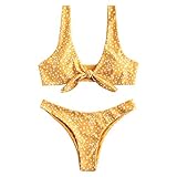 ZAFUL Damen Blumen Niedrige Taille Vorderknoten Bikini Set Süß Zwei Stück Badeanzüge(Gelb,M)