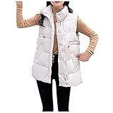 Weste Damen Lang Daunenweste Damen Baumwoll Weste Warme Jacke Weste Lang Wintermantel Vest mit Kapuze Weste Mantel Ärmellose Wintermantel Winterjacke Damen Lang Damen Daunenjacke Steppjacke O