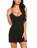 Damen Sexy Klassische Bequem Unterkleid Frauen Sexy Spitze Neglige Dessous Lingerie Nachtwäsche Slim Fit Schlüpfen Kleid (M, Z Schwarz)