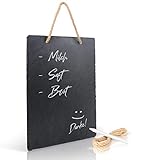 Amazy Schiefertafel (30,5 cm x 20 cm) zum Aufhängen mit Juteband inkl. Kreidestift zum Beschriften – Das wetterbeständige Memoboard – Für stilvolle Notizen und dekorative Botschaften Plus Ersatzb