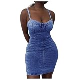 Lishirong Mini Etuikleid Sexy Bodycon Kleid für Frauen Spaghetti Strap Low Cut Stretch Kleid Reine Farbe Schlankes Eng