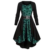 Schädel Drucken Halloween Kleider Damen Skelett Muster Übergroßes Gothic Kleid Festlich A-Linie Steampunk Mittelalter Langarm Elegant Skull Spitzen Kleider Vintage Karneval Kostüm Maxik