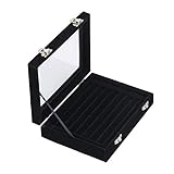 Kitchnexus Samt Ringkasten Schmuckkasten Aufbewahrungsbox, Schmuckdisplay Box mit Glas Deckel - für Ringe, Ohrringe, B