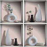 ANHUIB 4 Stück 3D Vase Wandaufkleber,Vasen Wandaufkleber für Wohnzimmer Wanddeko,DIY Vinyl Abnehmbare Blätter und Weiße Flasche Wandbilder für Küche Schlafzimmer Büro Tür Wandkunst Bild Dekor,30×30CM