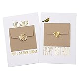 KARTENVERLIEBT – 2 hochwertige Gutscheinkarten in Gold mit kleinem Briefumschlag – Glückwunschkarte mit Fach für Gutscheine oder Geld – Geburtstagskarten mit Heißsiegelung - Geldgeschenk