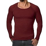 RIsxfh122 Basis-Hemd Solide Farbgestrickte Männer T-Shirt Skinny All Match Weinrot L