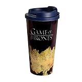 Elbenwald Game of Thrones to Go Thermo Becher mit Westeros & Essos Karten Motiv 450 ml schwarz beig