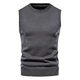 DDZYQ Stricken Weste Herren Frühling Herbst Einfachheit Mode Einfarbig Herren Casual Weste Slim Fit Stretch Rundhals Ärmellos Weich Komfortabel All-Match Männer Sweater C-Grey XL