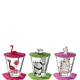 Leonardo Bambini Kindergläser, 3er Set, Kinder-Becher aus Glas mit Tier-Motiven, Deckel, Untersetzer, spülmaschinengeeignet 9 teilig, 215 ml, 034805