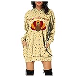 TWIOIOVE Winter Pullover für Damen Hooded Sweat Pulli Santa Cartoon Drucken Cocktailkleid Weihnachtskleid Weich Hautfreundlich Pullikleid Sw