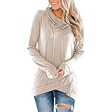 Damen-Langarm-Pullover, Pile-Hals-Tunika-Beiläufige Sweatshirt-Tops, Für Täglich Lässige Home Wear,Khaki,L