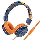 Baseman Kinder-Kopfhörer mit Mikrofon, kabelgebundene On-Ear-Headsets mit sicherer Lautstärke begrenzt 85 dB, faltbare und verstellbare Kopfhörer mit einem 3,5-mm-Klinken-Kabel für Kinder/Schule/Handy