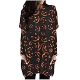 Briskorry Batik T-Shirt Kleid für Frauen Longpullover Rundhalsausschnitt Langarm Halloween Sweatshirt Kleider Tunika Flowy Kleider Swing Strandkleid mit T