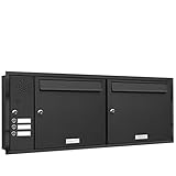 AL Briefkastensysteme, 2er Unterputzbriefkasten mit Klingel in Anthrazit Grau RAL 7016, 2 Fach wetterfeste Briefkastenanlage, Doppel-Briefkasten, Desig