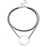 Halskette Gothic Halskette Punk Choker Halskette Kette Hohl Runde Anhänger Lederseil Doppelschicht Kurze Halskette Schlüsselbein Kette Halskette Schmuck