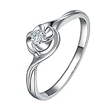 Epinki Blumen Schmuck Echtes Gold, Goldring 750 Weißgold Eheringe mit Diamant 0.09ct, Nützliche Geschenke, Gr.47 (15.0)