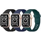 Amzpas 3 Pack Armband Kompatibel mit Apple Watch Armband 38mm 40mm 41mm 42mm 44mm 45mm, Silikon Sport Ersatzarmband für iWatch Series 7/SE/6/5/4/3/2/1 (42mm/44mm/45mm, Schwarz/Dunkelgrün/Navyblau)