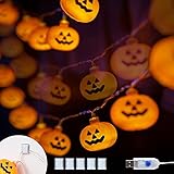 KPCB Halloween Lichterkette, Halloween Kürbis Deko Lichterkette, Kürbis Lichterkette für Halloween, 5.4m 40 LEDs Kürbis Lichter USB-betrieben für Halloween Party Hause G