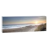 Bild auf Leinwand mit Landschaftsmotiv Sonnenuntergang an der Nordsee | 150 x 50 cm, Farbig, Wandbild, Leinwandbild mit Kunstdruck, Nordseebild mit Strandmotiv auf Holzrahmen gespannt, 50x150