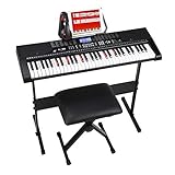 61-Leuchtentasten-Elektronische Klavier mit Keyboardständer und Hocker, Komfort-Kopfhörer und Lautsprecher, Notenständer und Aufnahmemodus, 255 Rhythmen, 255 Sounds,50 D