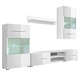 vidaXL 5-TLG. Hochglanz Wohnwand Mediawand TV-Schrank mit LED-Beleuchtung Weiß
