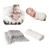 Puseky 2 Stücke Neugeborenes Baby Foto Requisiten Wraps & Fotografie Matte, Baby Foto Requisiten Swaddle Wraps DIY Decke und Weiche Kunstpelz Fotografie Kulissen Mat Rug für Jungen und M