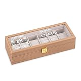 Maverton Uhrenbox mit Gravur für 6 Uhren - Uhrenschachtel Uhrenaufbewahrungsbox aus Holz - personalisiert - braun 31x11x8cm - Geschenk zum Geburtstag für F