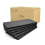 Schieferplatte 6 Personen Set,Ungefähr 25×12cm,Charcuterie Board,Dekorative Servierplatten,Schiefer für das geschmackvolle Anrichten von Speisen und Sushi,Servierplatte,cake stand,schwarz p