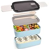 Maxee Bento-Box ,Doppelschichtige 304 Edelstahl Anti-Verbrühungs-Lunchbox (ohne BPA), Geeignet für Mikrowelle (Gabel, Löffel, Trennwand)