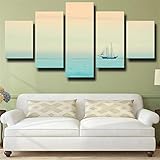 5 Teilig Leinwandbilder Bild Wandbild Kunstdruck 5 Stück Leinwand Bilder Schiff Horizon Ocean Segelboot Moderne Wandbilder Wand Kunst Malerei Für Home Wohnzimmer Büro Trendig Geschenk