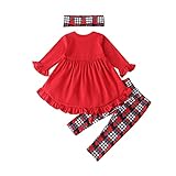 'JERFER 'Damen 'jerferr Set Christmas Baby Kids Printed Tops Dress+Plaid Pants+Scarves Outfits C
