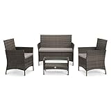 SVITA Brooklyn Gartenmöbel Poly Rattan Sitzgruppe Essgruppe Set Sofa-Garnitur Lounge (Grau)