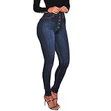 Vectry Jeans Damen Slim Fit Skinny Fit Jeans Jogger Push Up Ankle Straight Leg Mit LöChern Stretch Denim Relaxed Hose Aufnäher Hosen, Hohe Taille Knopf Bleistifthosen Jeanshosen(Schwarz,M)