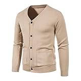 Yikesnt Herren Pullover Pullover Strick Cardigan Schlank V-Ausschnitt Einfarbig Top Einfach Jacquard Langarm Mode Lässig Business Gutaussehend XXL